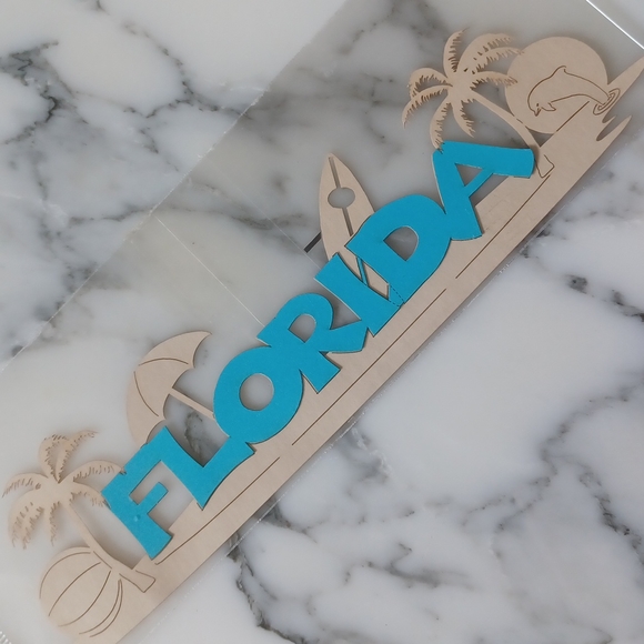 Florida Beach 2D sticker beachball, surf board, palm trees, sun, beach umbrellas - Picture 1 of 13